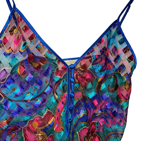 VS 90s Gold Label semisheer floral & paisley print in jewel tones teddy bodysuit - Picture 9 of 17